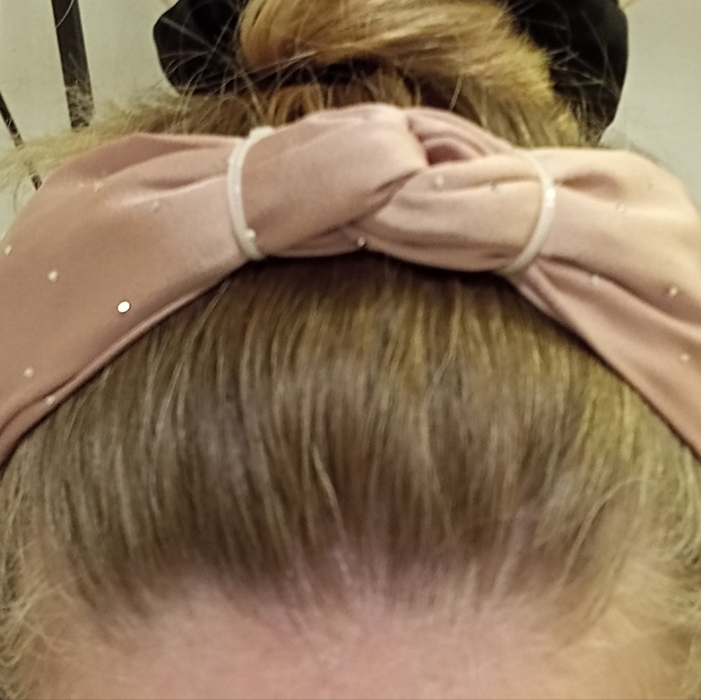 Dusty Rose Satin Rhinestone Knotted Wide Headband - Picture 2 of 14
